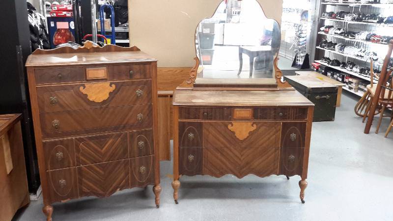 Antique waterfall dresser set