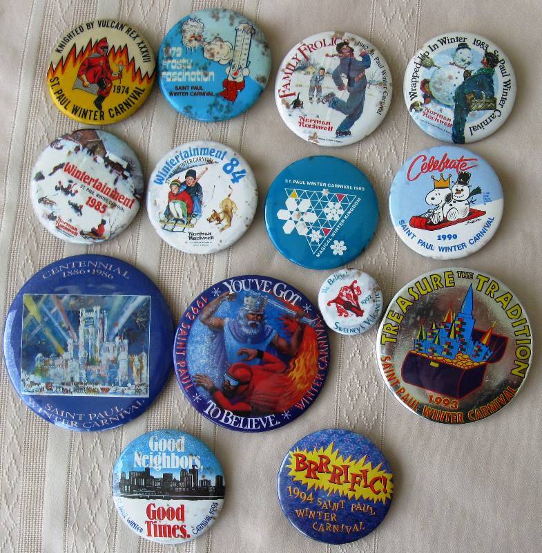 lot 034 image: Vintage Button  Pinback Lot  Irish  St. Patricks Day  Winter Carnival  Sports