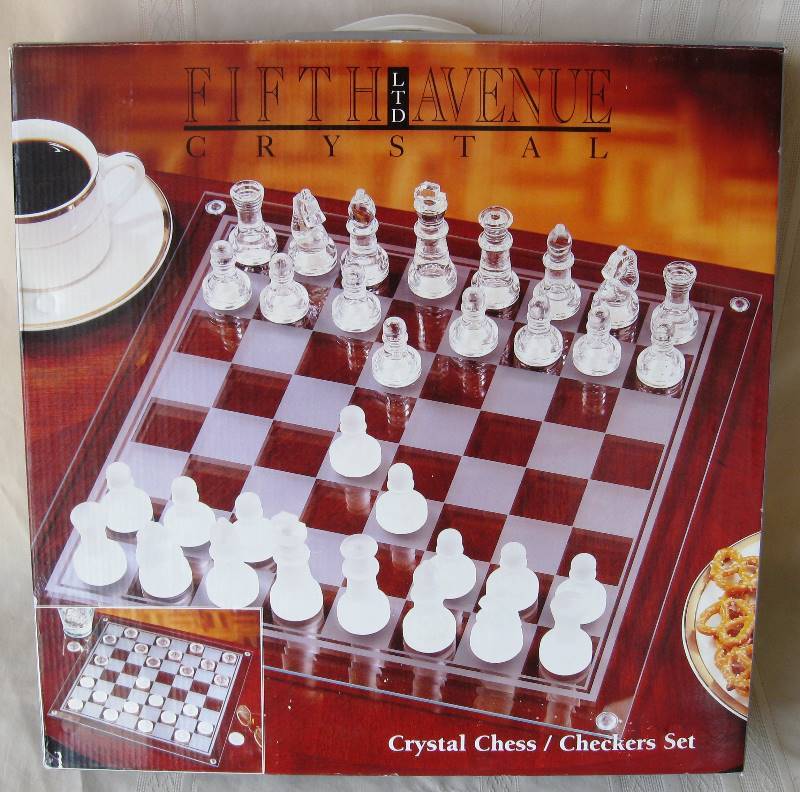 lot 131 image: Fifth Avenue Crystal Chess  Checkers Set & Cribbage () Board