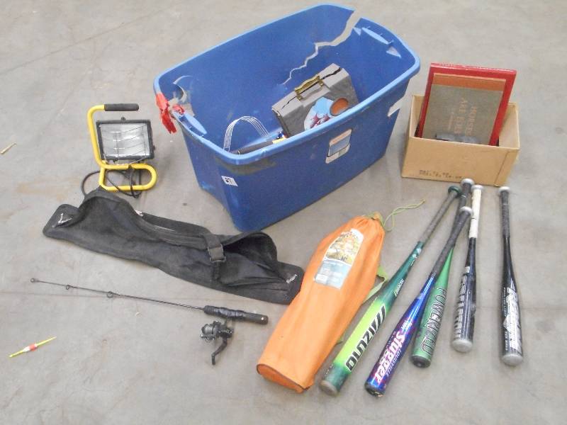 lot 27 image: Tote Of Sporting Goods, Work Light...