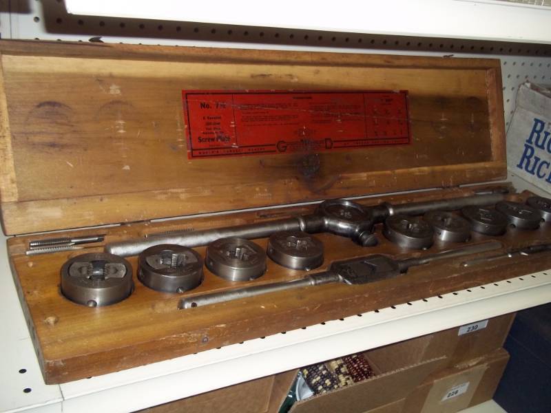 lot 241 image: Greenfield Tap and die set with wood case  14 to 1