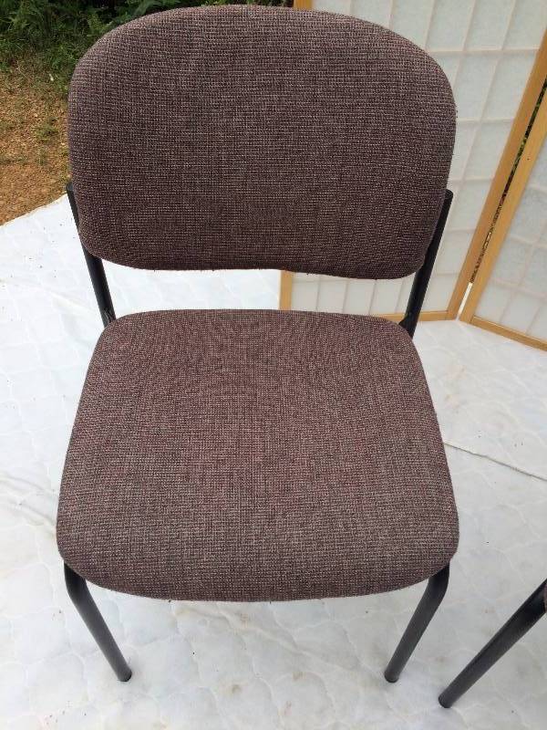 Retro Matching Pair Stacking Stackable Fabric Office Waiting Room Lobby Reception Armless Visitor Guest Chairs - Chairs are sturdy but have wear on wood & fabric due to age - no holes or tears