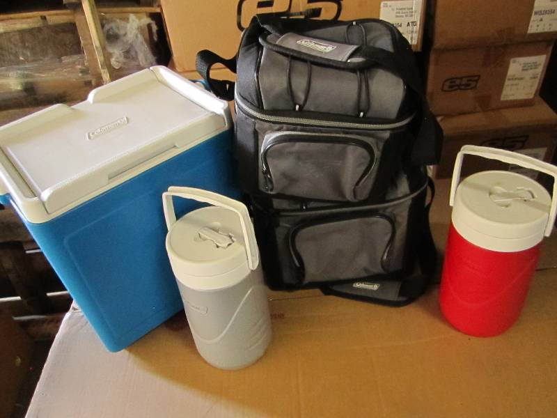 lot 116 image: Lot of 5 coolers, 1 party stacker, ...