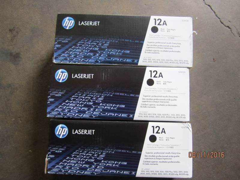 lot 158 image: 3 HP 12A laserjet print cartridges...