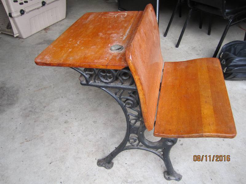 lot 35 image: Antique wood and metal frame school...