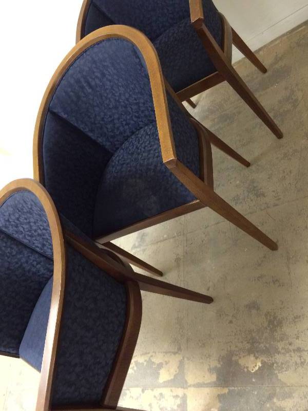 lot 100 image: Lot of 3 upholstered wood frame side chairs