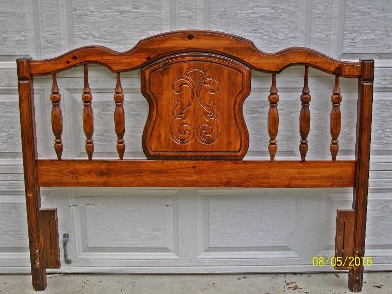 lot 12 image: 2 Items. Carved Wooden Head Board, & 43 Blade Ceiling Fan