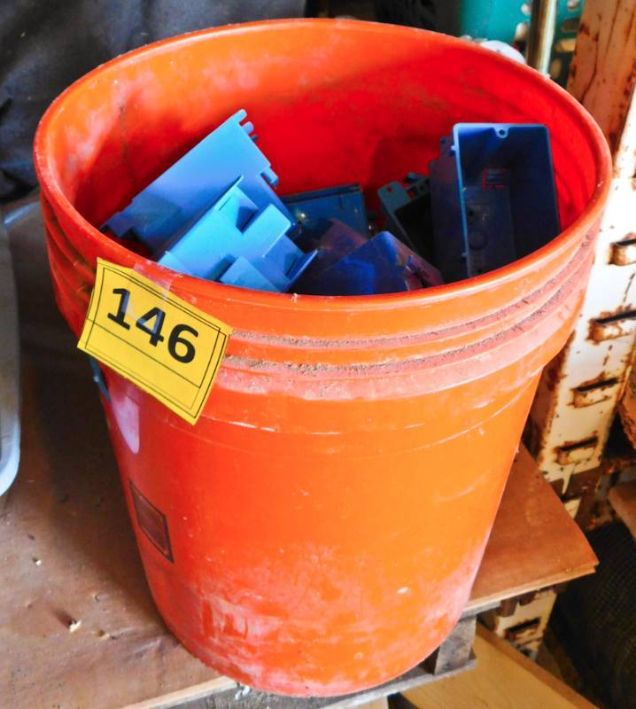bucket of electrical boxes and more