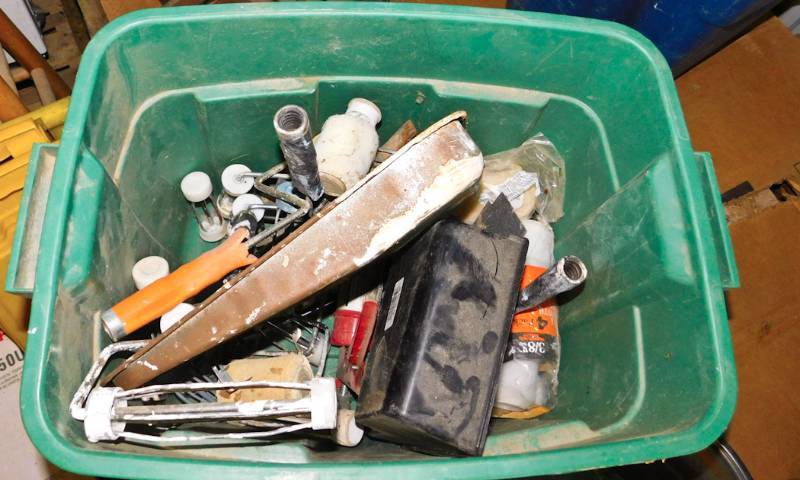 large tote of painting supplies
