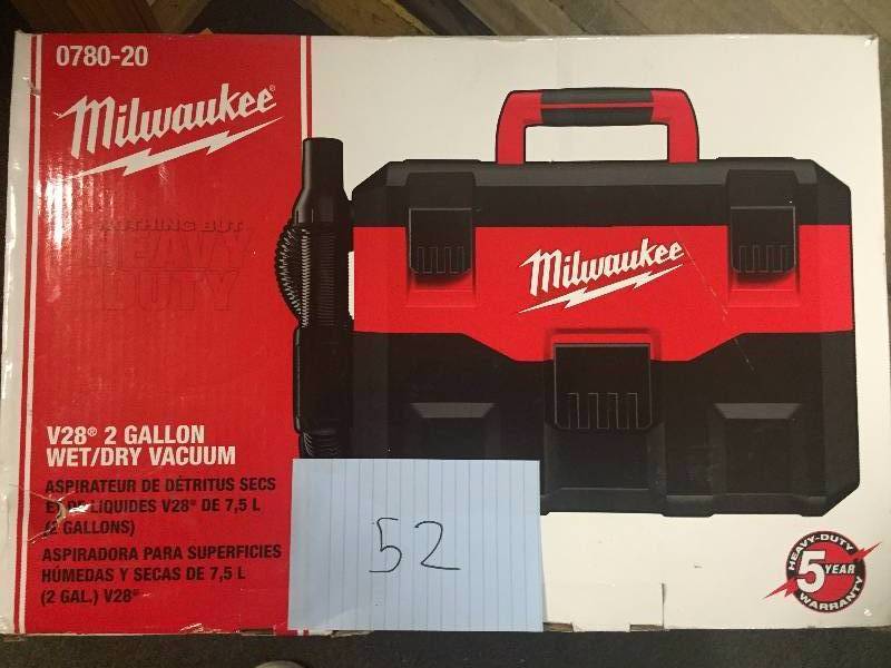 lot 52 image: Milwaukee 0780-20 28V Cordless M28 Lithium-Ion 2 Gallon Wet-Dry Vacuum (Bare Tool) New