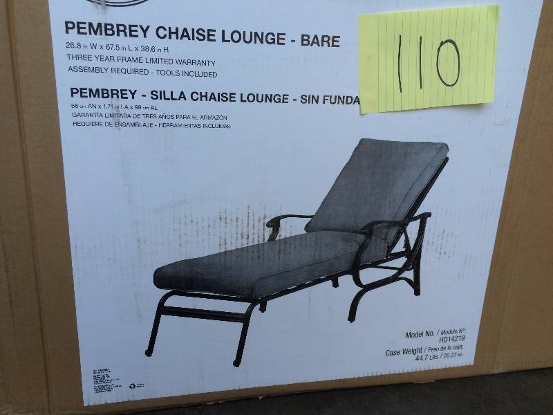 lot 110 image: Hampton Bay Chaise Lounges Pembrey Patio Chaise Lounge with Bare Cushion New
