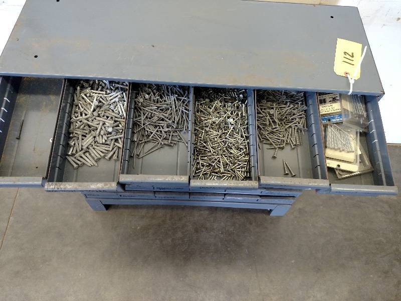 lot 112 image: Parts Cabinet with Hardware, 48 Dra...