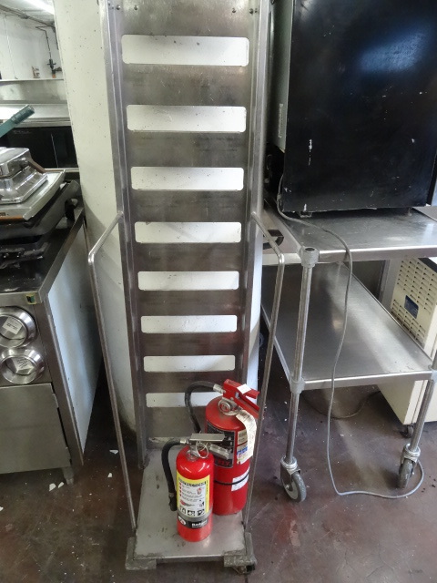 lot 117 image: Stainless Cart With 2 Fire Extinguishers