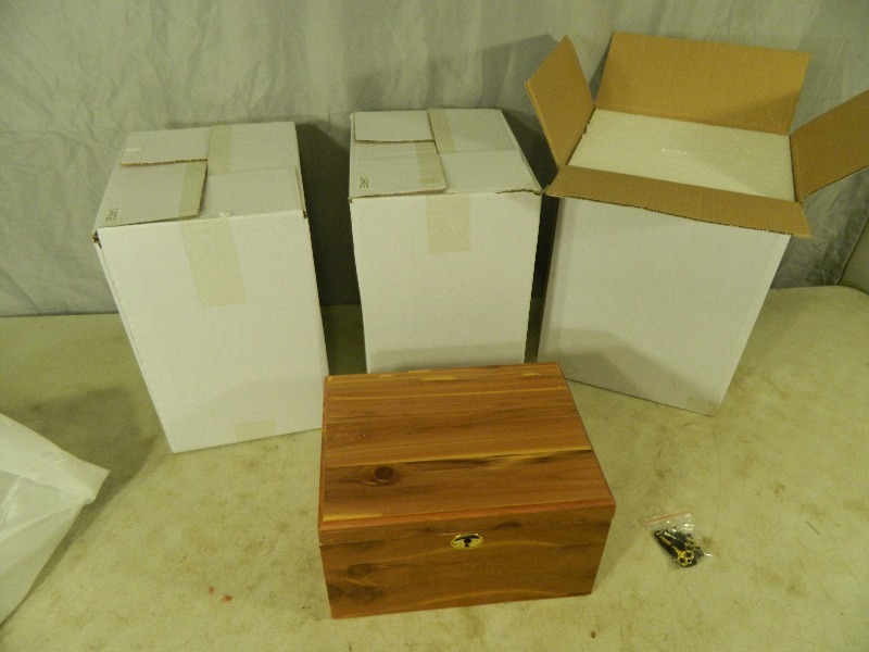 lot 171 image: 3 New Locking Wood Boxes  Urns