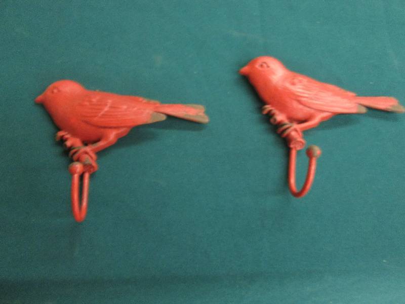 Lot of 2 Metal Red Bird Hooks 4.25 ...