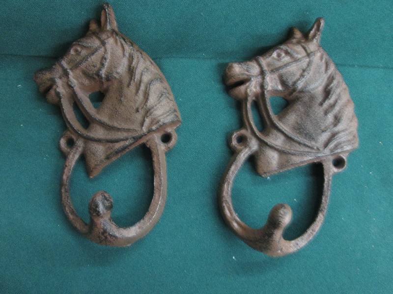 Lot of 3 Cast Iron Horse Hooks( 2 s...