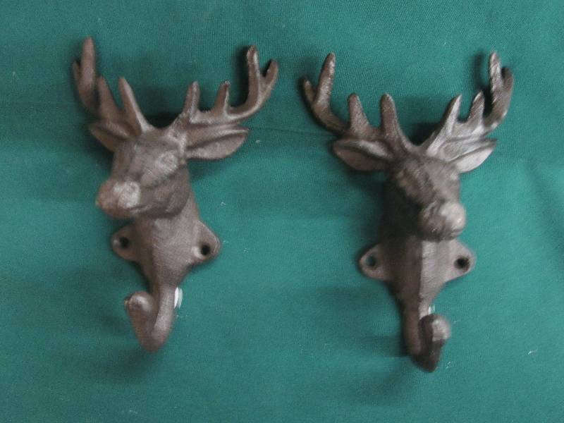 Lot of 2 Antlered Deer Cast Iron Ho...