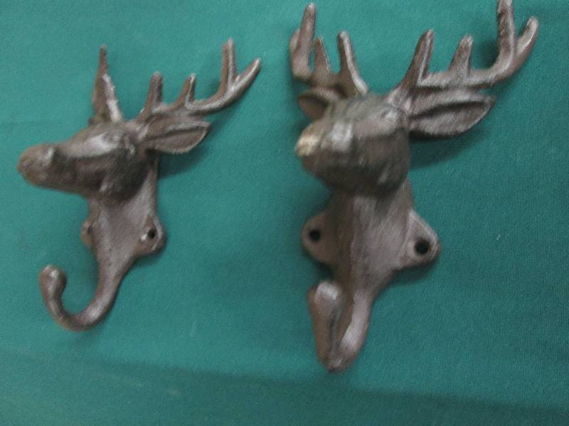 Lot of 2 Antlered Deer Cast Iron Ho...