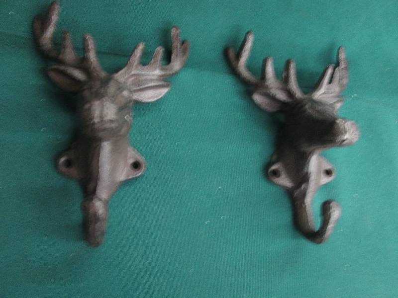 Lot of 2 Antlered Deer Cast Iron Ho...