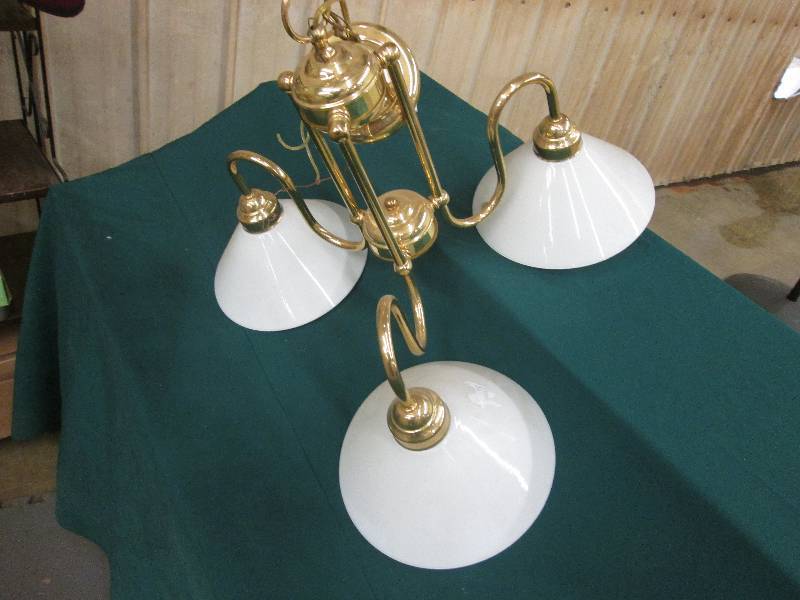 3 Lamp Fixture Gold with White Shad...
