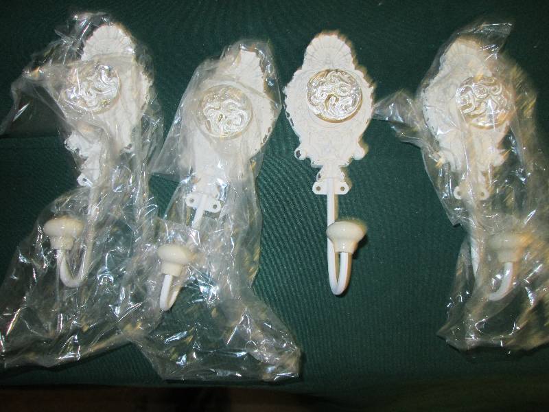Lot of 4 White Metal Door Knob Hook...