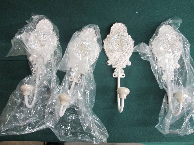 Lot of 4 White Metal Door Knob Hook...