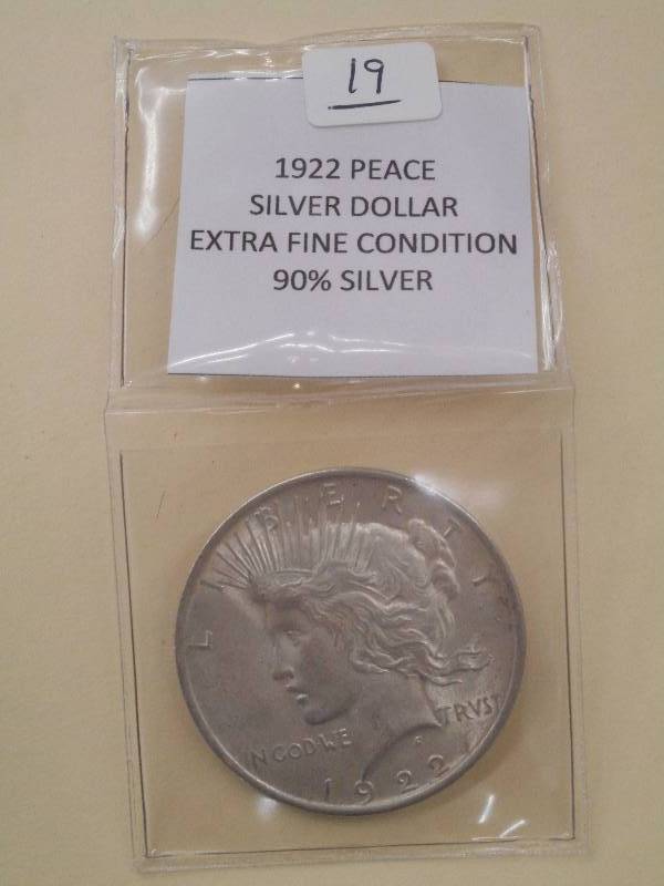 1922 Peace Silver Dollar, Extra Fin...