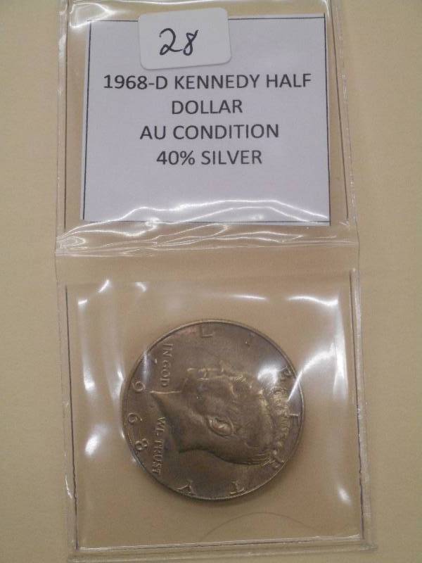 1968-D Kennedy Half Dollar, AU Cond...
