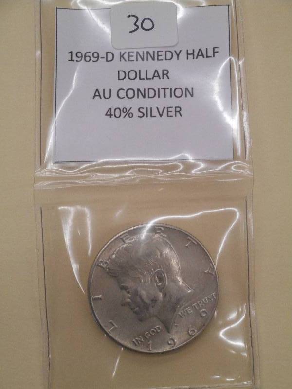 1969-D Kennedy Half Dollar, AU Cond...