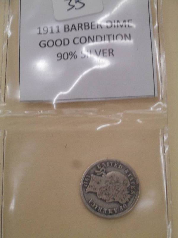 1911 Barber Dime, Good Condition, 9...