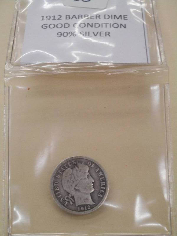 1912 Barber Dime, Good Condition, 9...