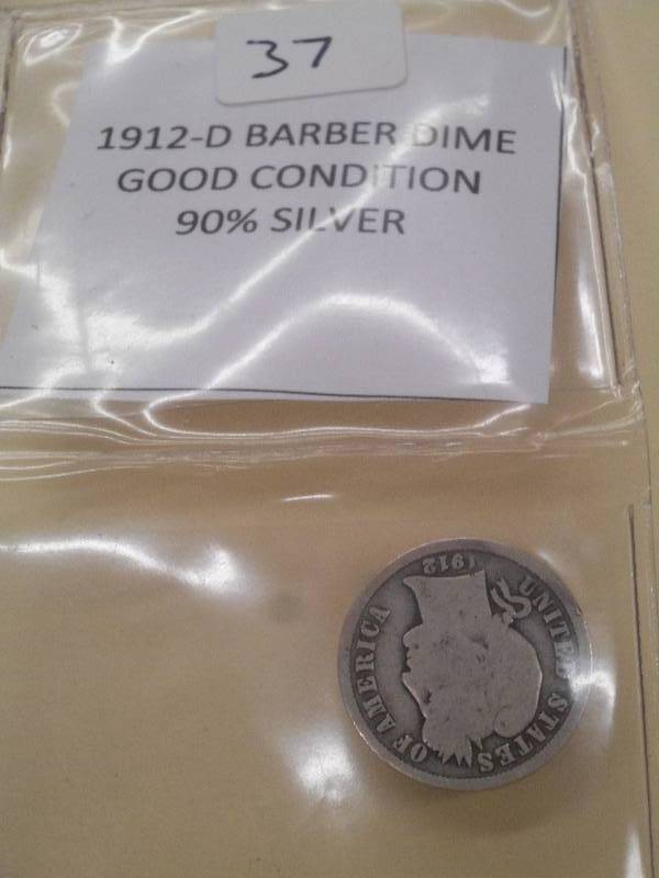 1912-D Barber Dime, Good Condition,...