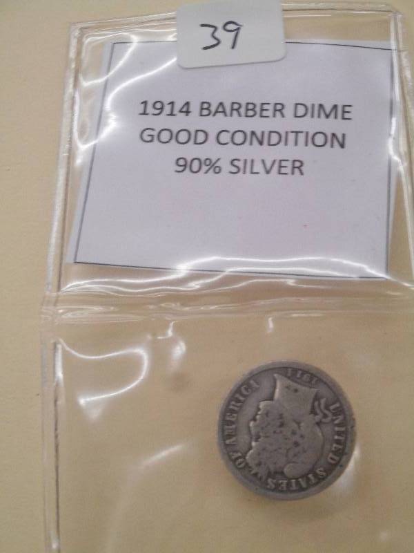 1914 Barber Dime, Good Condition, 9...
