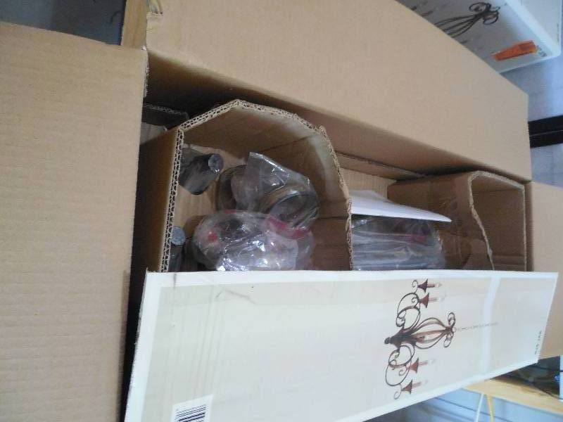 lot 86 image: NEW Hampton Bay Chester 5-Light Aruba Teak Chandelier 937379