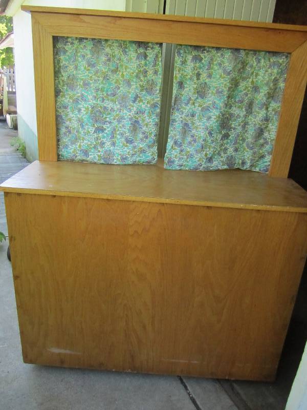 wood puppet show case on wheels sto...