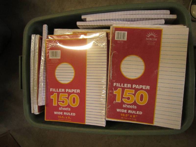 Box of notebook filler paper, mainl...