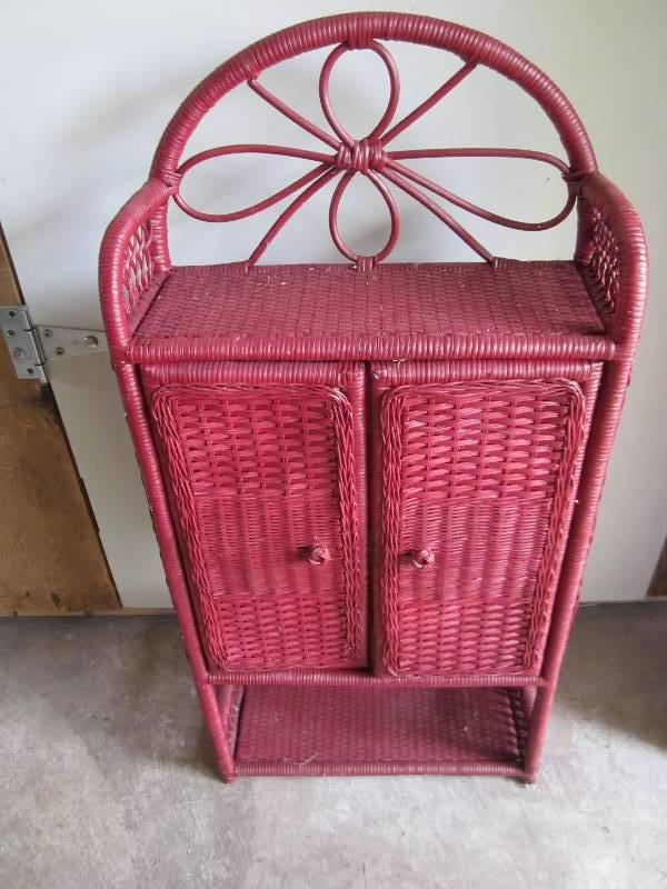 Burgundy painted wicker wall cupboa...