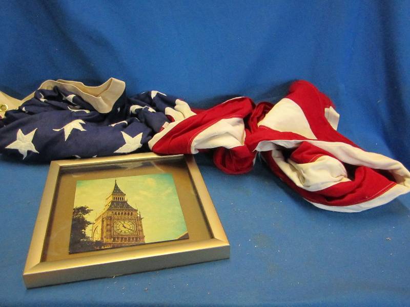 Large cloth american flag with fram...