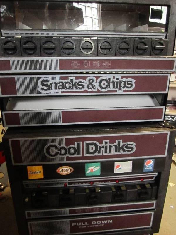 snack, chip, and soda pop can vendi...