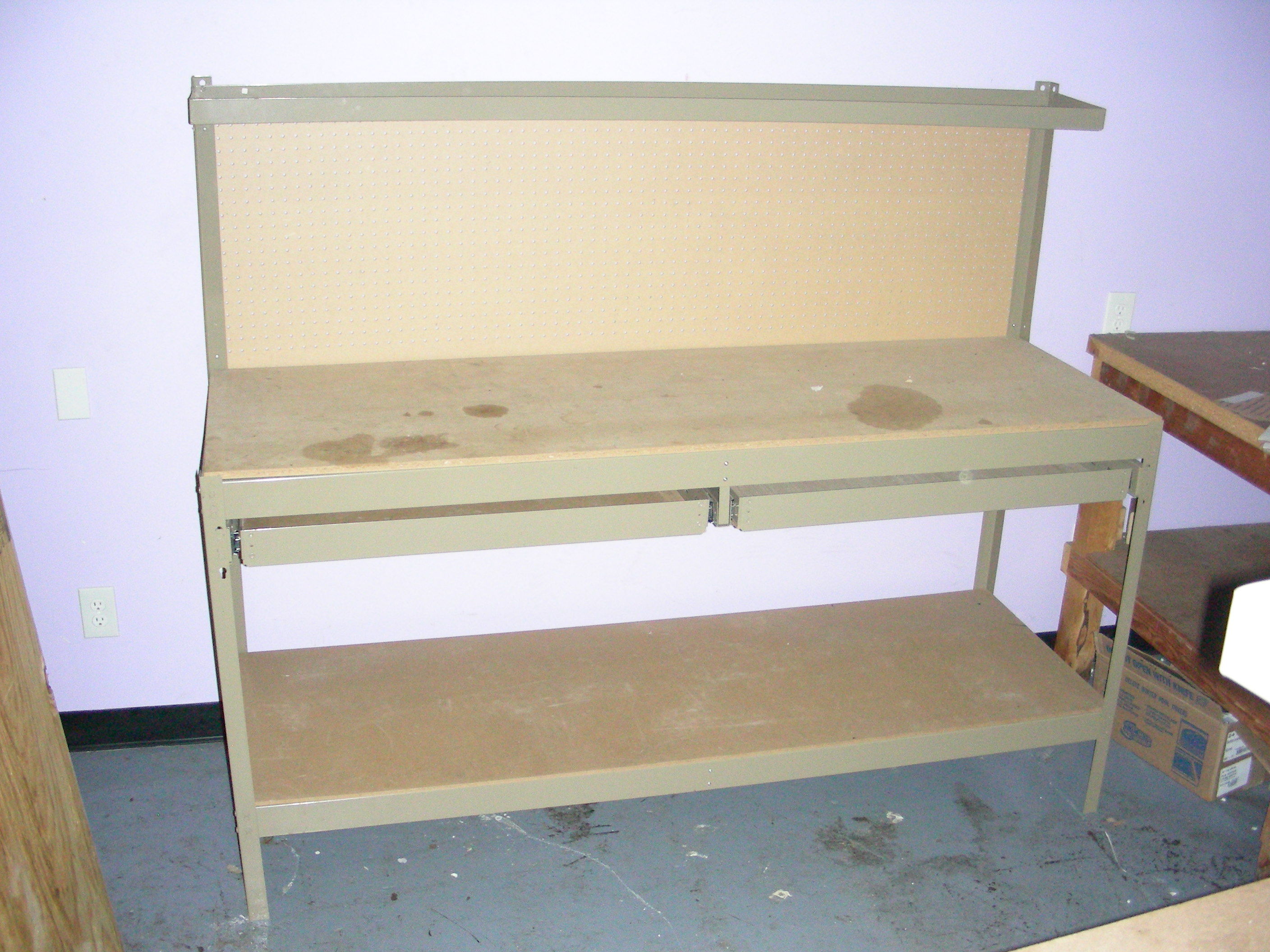 6 Metal Pegboard Work Bench with 2 Drawers