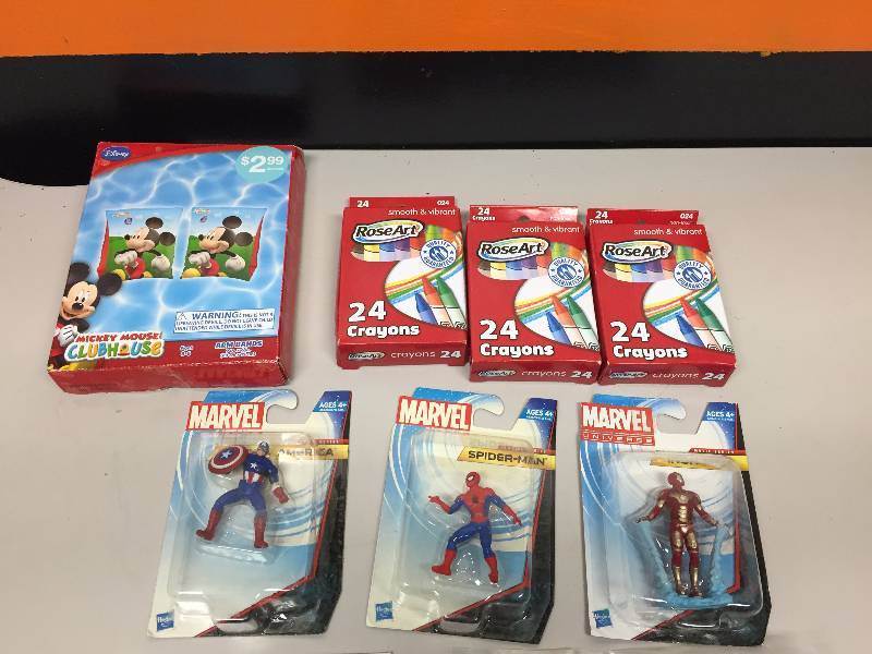 lot 13 image: 5- 3.5 LB BAGS PURINA DOG FOOD, PUZZLE, 9 PLASTIC ORGANIZERS, 12 TABLE TENNIS BALLS, 9 MICKEY MOUSE GLASSES, CANDLE, WASH CLOTHS, ARM FLOATS