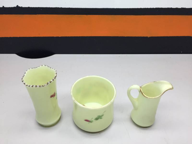 lot 48 image: MILK GLASS PITCHER, VASE, BOWL