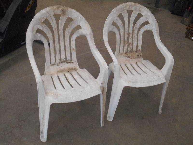 lot 54 image: (2) Plastic Lawn Chairs, Need Clean...