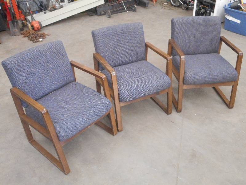 lot 63 image: (3) Matching Wood-Frame Cushioned C...