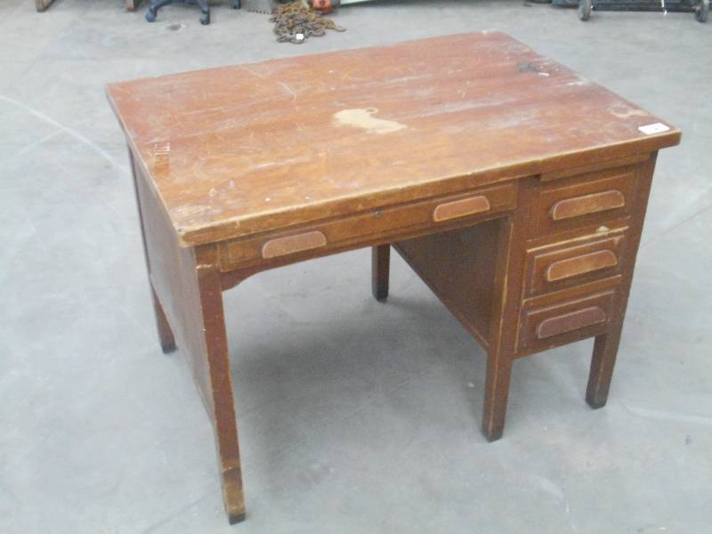 lot 72 image: Vintage 4-Drawer Wood Desk, 42 Wid...