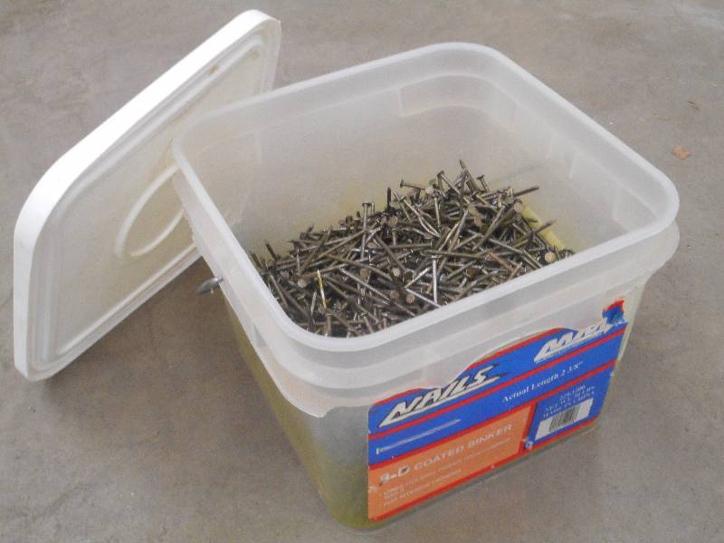 lot 98 image: Bucket Of 2 38 Nails ...