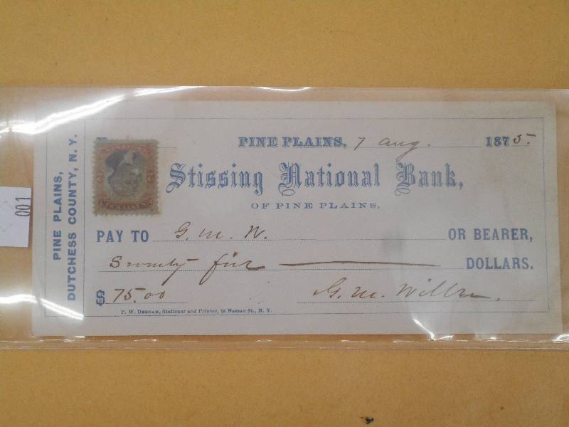 1875 Antique Cancelled Check-Stissing National Bank