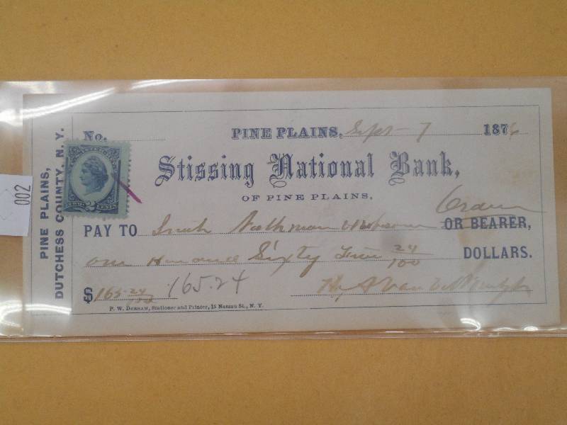 1876 Antique Cancelled Check-Stissi...