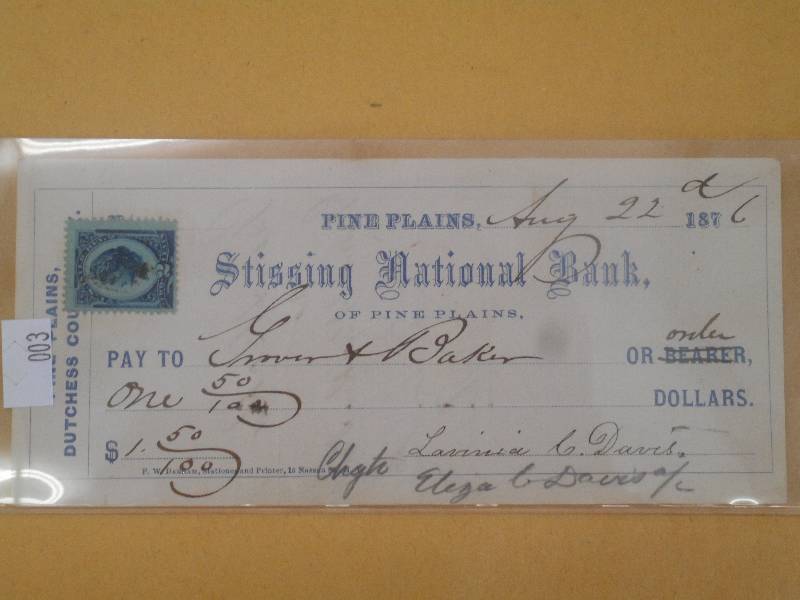 1876 Antique Cancelled Check-Stissi...