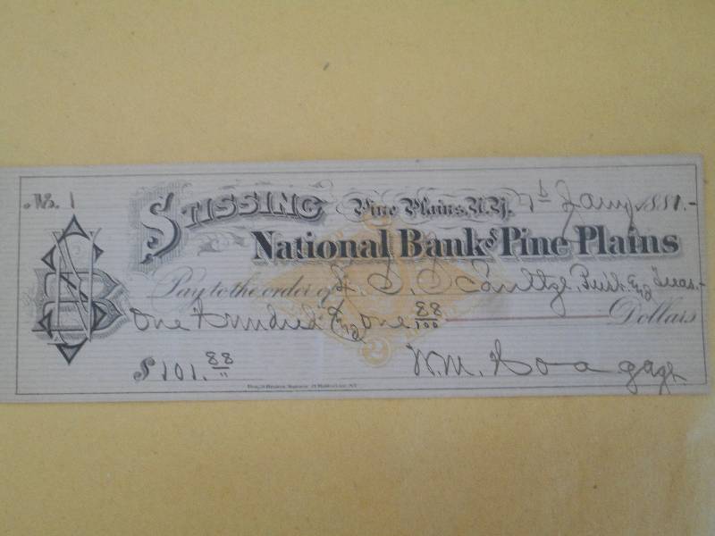 1881 Antique Cancelled Check, Stiss...